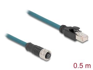 DeLOCK M12 Adapterkabel A-kodiert 8 Pin Buchse zu RJ45 Stecker 50 cm
