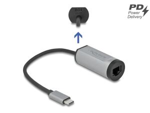 DeLOCK USB Type-C Adapter zu Gigabit LAN mit Power Delivery Anschluss grau