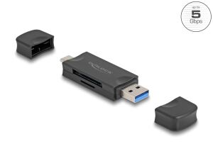 DeLOCK Card Reader USB 5 Gbps USB Type-C / Typ-A für SD und Micro SD Speicherkarten schwarz