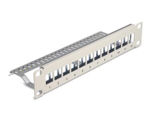 DeLOCK 10″ Keystone Patchpanel 12 Port mit Entlastungsschiene 1 HE grau