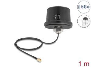 DeLOCK 5G LTE GNSS WiFi 6 Antenne SMA Stecker 1,9 - 3,3 dBi omnidirektional mit Anschlusskabel ULA100 1 m Dachmontage outdoor schwarz