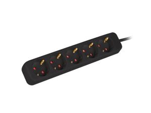 Lanberg PS0-05F-0150-BK Verlängerungskabel 1,5 m 5 AC-Ausgänge Drinnen Schwarz