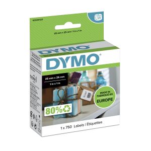 DYMO Original LabelWriter Mehrzwecketiketten (Klein) | 25 mm x 25 mm | Rolle mit 750 leicht ablösbaren Etiketten | selbstklebend | für LabelWriter Etikettendrucker und Beschriftungsgerät