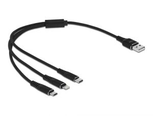 DeLOCK USB Ladekabel 3 in 1 Typ-A zu Lightning / Micro USB / USB Type-C 30 cm schwarz