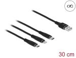 DeLOCK USB Ladekabel 3 in 1 Typ-A zu Lightning / Micro USB / USB Type-C 30 cm schwarz