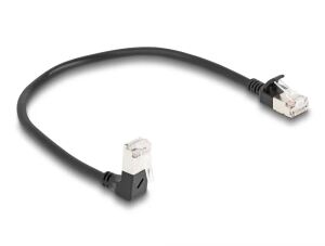 DeLOCK RJ45 Netzwerkkabel Cat.6A S/FTP Slim 90° unten gewinkelt / gerade 0,25 m schwarz