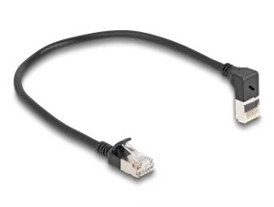 DeLOCK RJ45 Netzwerkkabel Cat.6A S/FTP Slim 90° oben gewinkelt / gerade 0,25 m schwarz