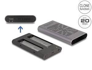 DeLOCK Externes USB 20 Gbps Gehäuse für 2 x M.2 NVMe PCIe SSD mit USB Type-C Buchse und Klon Funktion
