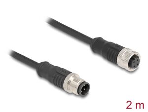 DELOCK M12 Kabel D-kodiert 4 Pin Stecker zu Buchse PVC 2 m