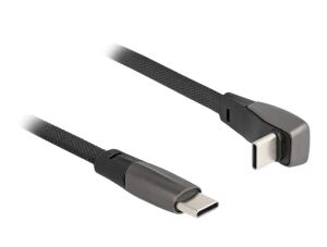DeLOCK USB 2.0 Flachbandkabel USB Type-C Stecker zu USB Type-C Stecker gewinkelt PD 3.0 60 W 1 m schwarz