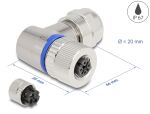 DeLOCK M12 Steckverbinder A-kodiert 3 Pin Buchse zur Montage mit Schraubanschluss 90° gewinkelt Metall