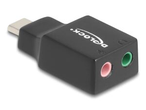 DeLOCK Externe USB Soundkarte mit Type-C™ Stecker auf 2 x 3,5 mm Klinkenbuchse Plug & Play Audio Adapter schwarz