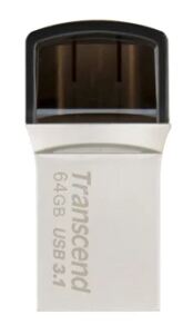 Transcend JetFlash 890 64GB USB-Stick USB Type-A / USB Type-C 3.2 Gen 1 (3.1 Gen 1) Schwarz, Silber