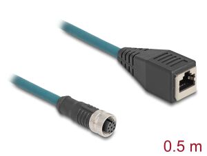 DELOCK M12 Adapterkabel A-kodiert 8 Pin Bu zu RJ45,Bu 50 cm