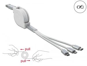 DELOCK USB 3in1 Aufrollkabel 8PIN Micro USBUSB Typ C weiß