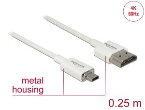 DELOCK HDMI-Kabel HighSpeed Ethernet A->MikroD 4K/3D 0,25