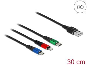 DELOCK USB Ladekabel 3in1 Lightning/MicroUSB/USB Type-C 30cm