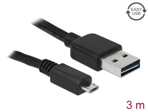 DeLOCK EASY-USB 2.0-A - USB 2.0 micro-B, 3m USB Kabel USB A Micro-USB B 0,48 Gbit/s Schwarz