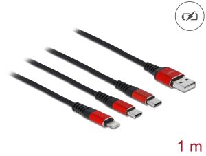 DELOCK USB Ladekabel 3 in 1 Typ-A > Lightning/2x USB Typ-C