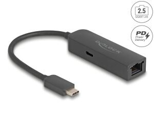 DeLOCK USB Type-C Adapter zu 2,5 Gigabit LAN mit Power Delivery 100 Watt