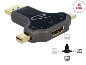 DELOCK 3 in 1 Monitoradapter USB-C/DisplayPort/mini DisplayP