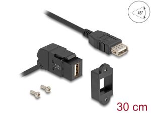 DeLOCK USB 2.0 Typ-A Einbaubuchse 45° gewinkelt zu Typ-A Buchse mit 30 cm Kabel schwarz