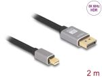 DeLOCK Mini DisplayPort zu DisplayPort Kabel 8K 60 Hz 2 m grau Metall ohne Einrastfunktion