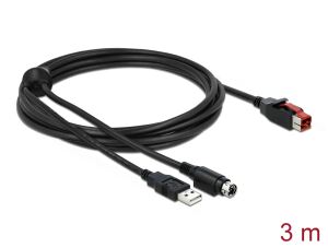 DeLOCK PoweredUSB Kabel Stecker 24 V zu USB Typ-A Stecker + Mini-DIN 3 Pin Stecker 3 m für POS Drucker und Terminals