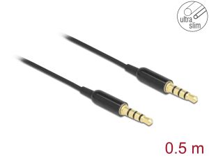 DELOCK Klinkenkabel 3,5mm 4 P St/St Ultra Slim 0,5 m schwarz