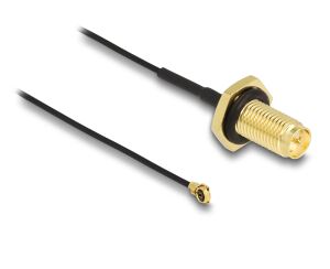 DeLOCK Antennenkabel RP-SMA Buchse zum Einbau zu I-PEX Inc., MHF® I Stecker 1.13 35 cm Gewindelänge 10 mm spritzwassergeschützt