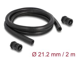 DeLOCK Kabelschutzschlauch 2 m x 21,2 mm mit 2 x PG16 Schlauchverschraubung Set schwarz