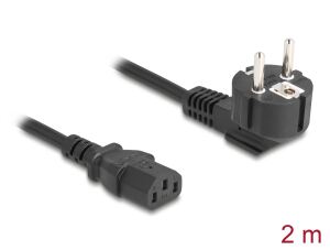 DeLOCK Netzkabel PC Schutzkontaktstecker CEE 7/7 90° gewinkelt auf C13 Buchse, 2 m, 3 x 0,75 mm² schwarz