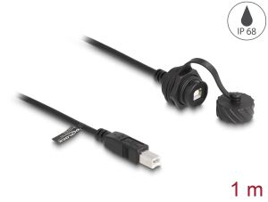 DeLOCK Kabel USB 2.0 Typ-B Stecker zu USB 2.0 Typ-B Buchse zum Einbau mit Bajonett-Verschlusskappe IP68 staub- und wasserdicht 1 m schwarz