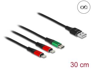 DELOCK USB Ladekabel 3 in 1 Typ-A zu 2 x Lightning 30 cm