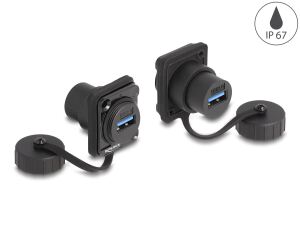 DeLOCK D-Typ Modul USB 3.2 Gen 1 Typ-A Buchse zu USB 3.2 Gen 1 Typ-A Buchse mit Verschlusskappe IP67 staub- und wasserdicht