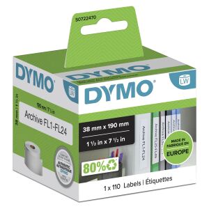 DYMO Original LabelWriter-Ordner-Etiketten | 38 mm x 190 mm | Rolle mit 110 leicht ablösbaren Etikettenband | selbstklebend | für LabelWriter Etikettendrucker und Beschriftungsgerät