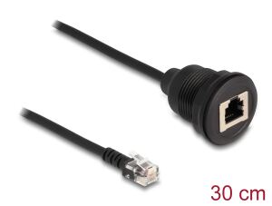 DELOCK Kabel RJ12 Stecker zu RJ12 Buchse zum Einbau 30 cm sw