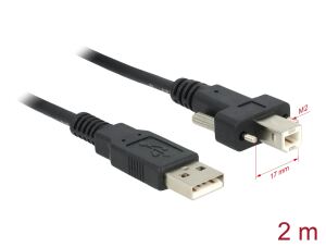 DELOCK USB Kabel A -> B St/St 2.00m mit Verschraubung sw