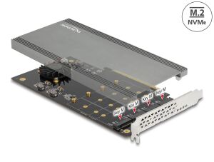 DeLOCK PCI Express x16 Karte zu 4 x intern NVMe M.2 Key M mit Kühlkörper und Lüfter - Bifurcation