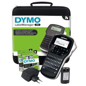 DYMO LabelManager 280 Tragbares Beschriftungsgerät im Koffer | Wiederaufladbares Etikettiergerät mit QWERTZ Tastatur | mit PC- oder Mac-Schnittstelle | für D1 Etiketten in 69 und 12mm Breite