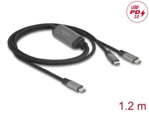 DELOCK USB-C Y-Kabel 1 x St zu 2 x St PD 3.0 100 W 1,2 m