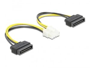 DeLOCK Stromkabel 2 x SATA 15 Pin Stecker zu 8 Pin EPS Stecker 15 cm