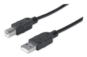 Manhattan Hi-Speed USB B Anschlusskabel, USB 2.0, Typ A Stecker - Typ B Stecker, 480 Mbps, 1,8 m, Schwarz