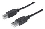 Manhattan Hi-Speed USB B Anschlusskabel, USB 2.0, Typ A Stecker - Typ B Stecker, 480 Mbps, 1,8 m, Schwarz