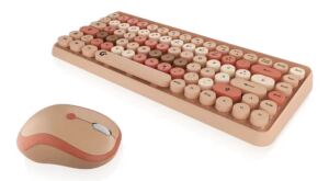 KeySonic KSKM-5200M-RF (DE), Maus-Tastatur-Set, Mini Tastatur, runde Tasten, Kunststoff, Mehrfarbig sand/cremefabig,Kabellos - mit 2.4 GHz Funkverbindung