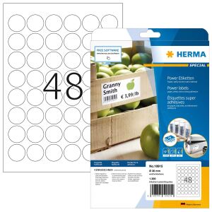 HERMA Etiketten A4 Ø 30 mm rund weiß extrem stark haftend Papier matt 1200 St.