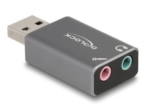 DeLOCK Externe USB Soundkarte mit USB-A Stecker auf 2 x 3,5 mm Klinkenbuchse Plug & Play Audio Adapter