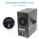 ICY BOX IB-RD3621U3, RAID-System für 2x 3,5" SATA III HDD zu USB 3.2 Gen 1 Host, RAID 0, 1, Large, Single, schwarz