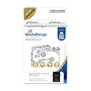 MediaRange Kunststoff-Schriftbandkassette, für/ersetzt Brother TZ-335/TZe-335, permanent haftend, 12mm, 8m, laminiert, weiß auf schwarz