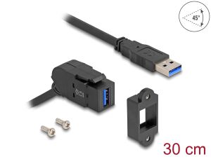 DeLOCK USB 5 Gbps Typ-A Einbaubuchse 45° gewinkelt zu Typ-A Stecker mit 30 cm Kabel schwarz
